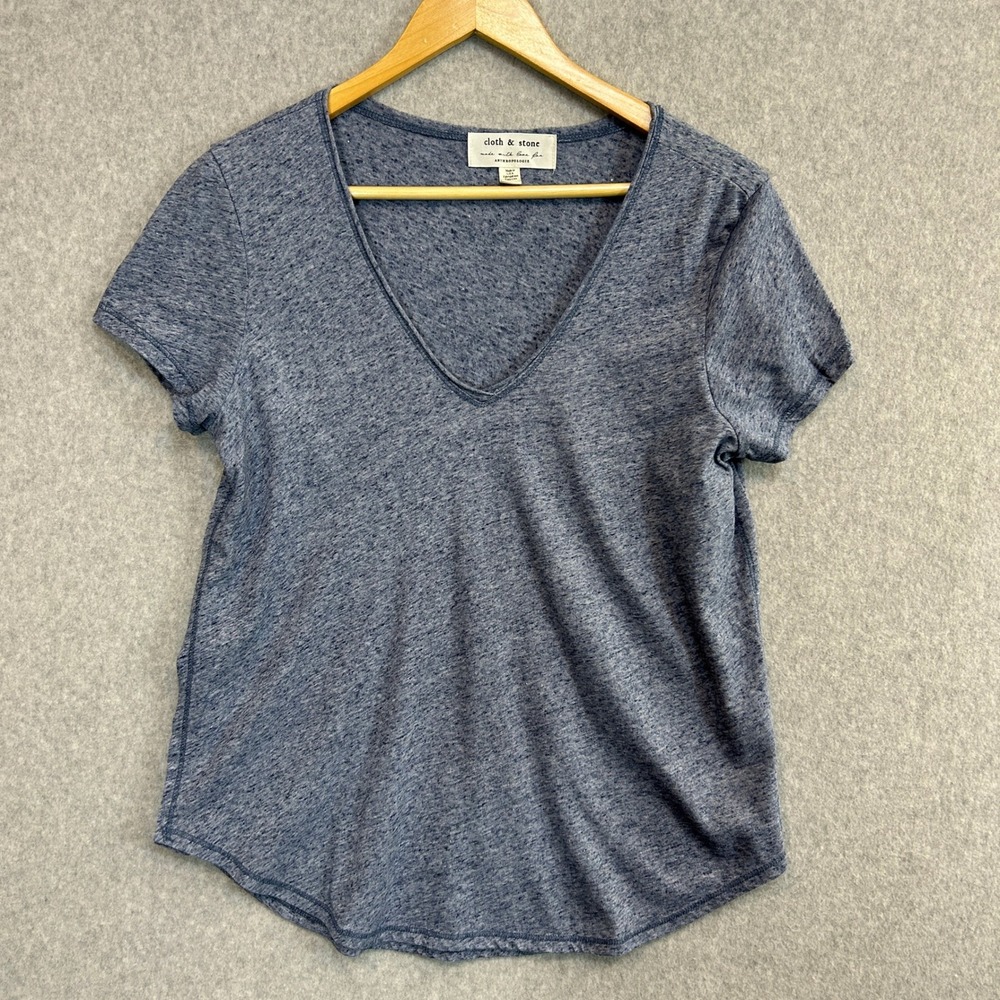 Cloth & Stone V-Neck Tee Blue Heathered Knit Short Sleeve Women Size Small‎ READ
